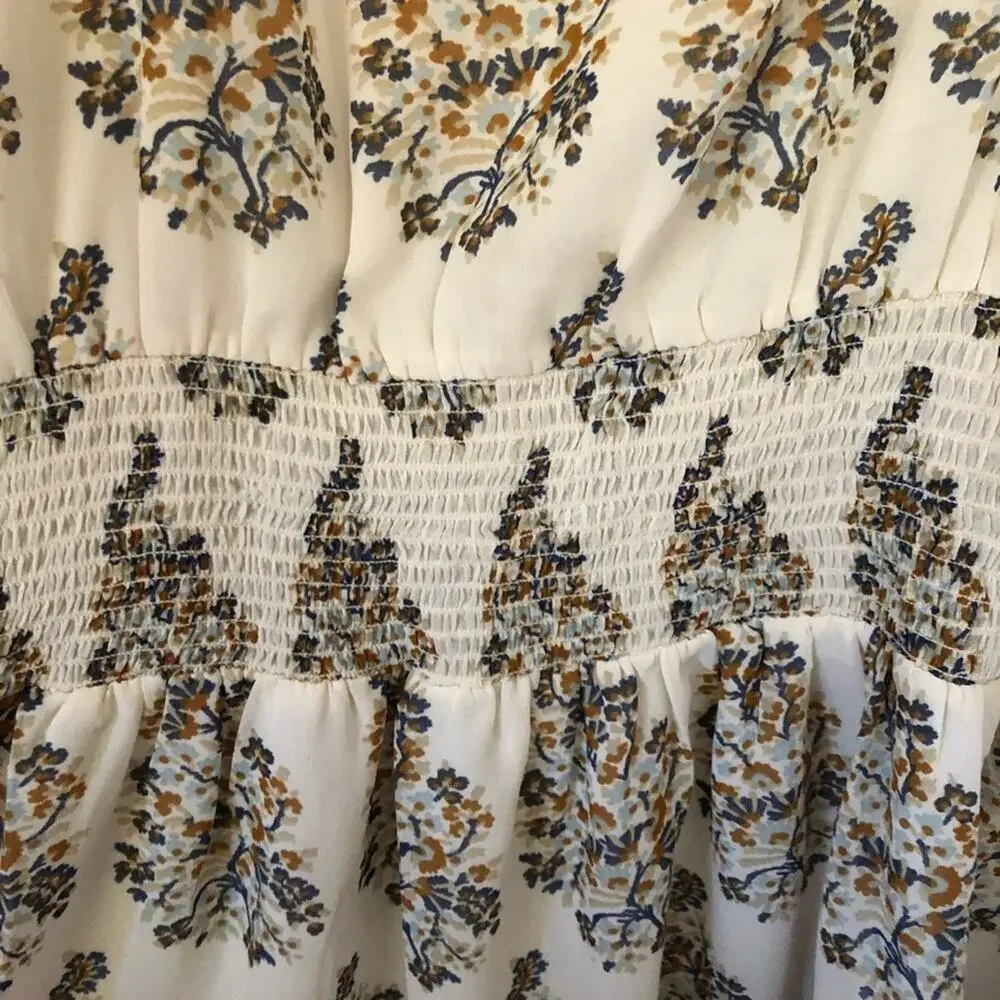 Lucky Brand Georgette Mixed Print Peasant Long Sleeve Dress Ivory Blue Small NEW - Picture 8 of 8